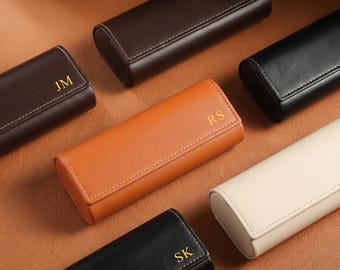 Personalized Glasses Case, Custom Sunglasses Box, Eyeglasses Holder, Vintage Magnetic Vegan Leather Glasses Case, Gift for him, Gift for her