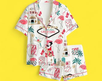 Conjunto de pijama para mujer estilo Las Vegas Vacation, ropa de descanso vintage de Casino Queen.