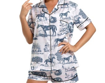 Conjunto de pijama para mujer con estampado de ponis y mangas cortas.