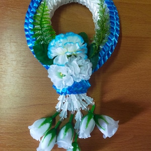 Floral Ribbon Garland, Handmade Thai Inspired Gift, Traditional Home Decor, Special Occasion Keepsake