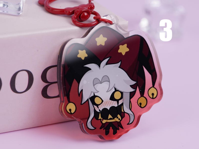 Jester Key Chain The Freak Circus Pierrot Glitter Acrylic Keychain Set | 3-piece Chibi ...