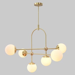 6 Globe Stilnovo Style gebürstetem Messing Sputnik Deckenleuchte Kronleuchter Leuchte - Wohnzimmer - Küchendekor - Handgemacht