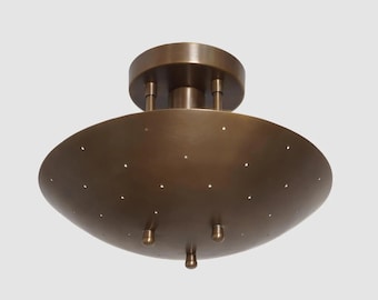 1-Light Flush Mount Pendelleuchte Antike Patina Finish Messing Deckenleuchte Semi Flush Mount Kronleuchter
