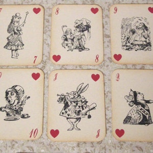 Alice in Wonderland Playing Cards Set of 14 Cards ephemera, vintage style, red queen, heart, white rabbit, mad hatter, cheshire cat image 1