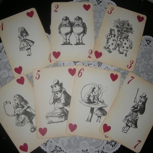 LARGE Alice in Wonderland Playing Cards - 4 x 6 - 14 Cards - ephemera, vintage style, red queen, heart white rabbit mad hatter cheshire cat