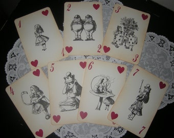LARGE Alice in Wonderland Playing Cards - 4 x 6 - 14 Cards - ephemera, vintage style, red queen, heart white rabbit mad hatter cheshire cat