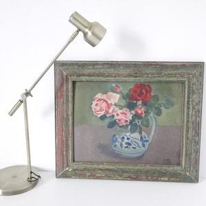 French vintage floral red and pink roses still life signed