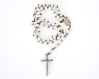 French vintage religious children's white beaded antique rosary