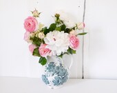 French vintage pitcher stone wear transfer wear ironstone Blue and white