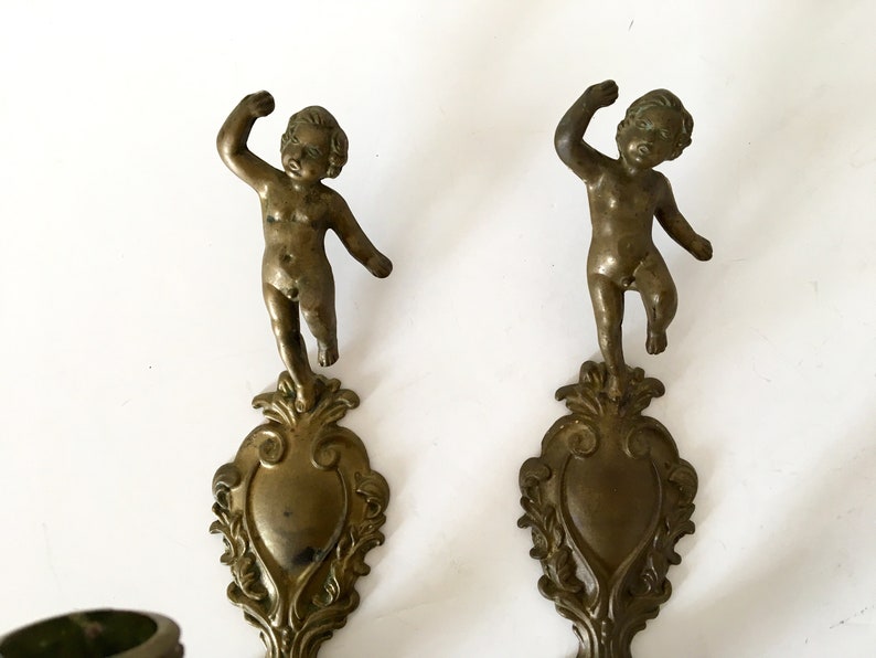 vintage Français Bronze Chérubin, Appliques Angel / appliques murales Shabby Château Chic, Rétro Français Décor de campagne image 3