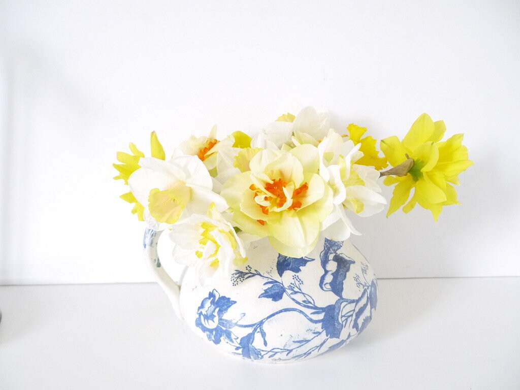 Français Vintage Pitcher Stone Wear Ironstone Bleu et Blanc