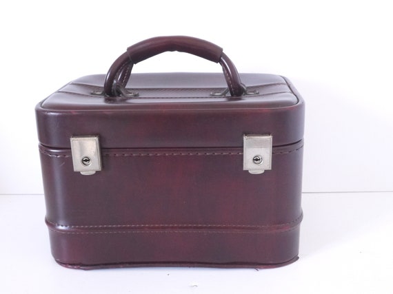 French Vintage Train Case  Burgundy Card holder for Weddings