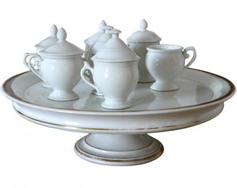 Antique French Crème Antique Porcelain de Paris-Old Paris porcelain 'Pots de Creme' set stand -Empire