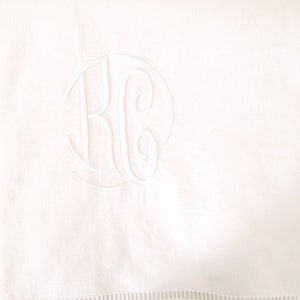 French Linen Sheet Antique Linen, Oval Monogrammed &quot;RC&quot; Queen size  Excellent Condition