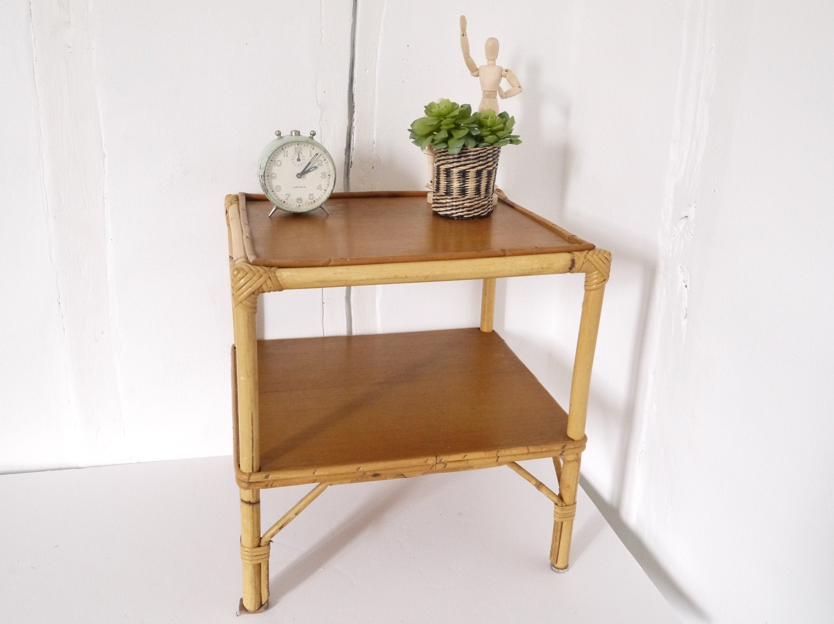 Tabouret Vintage Français en Osier 60's Mid Century