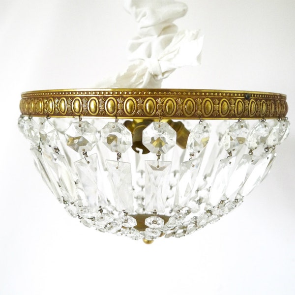 Extra Large french Vintage crystal and brass chandelier