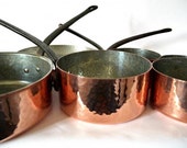 French Vintage copper pots and pans Set of 7 hammered set- FREE Shipping