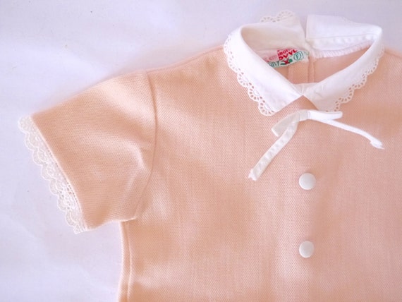 French Vintage knit dress baby girl  pale peach b… - image 3