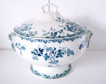 French Soup Tureen ironstone stonewear blue and white ironstone transferrer -Jeanne d&#39;arc living
