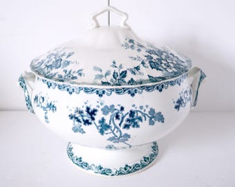 French Soup Tureen ironstone stonewear blue and white ironstone transferrer -Jeanne d'arc living