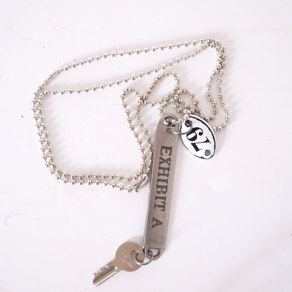 French Vintage Necklace key with number tag