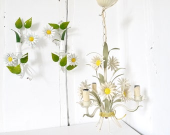 French Vintage metal chandelier and sconces daisies light fixture pendant functional