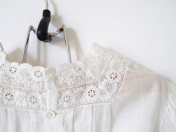 French Vintage white girls blouse shirred pheasan… - image 4