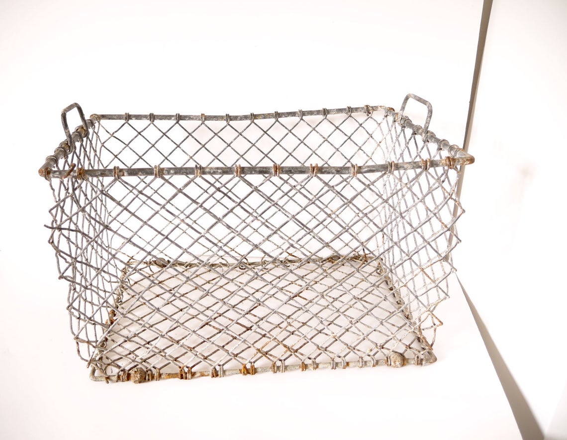 French Oyster Basket Carrier Holder Large Metal Basket Etsy