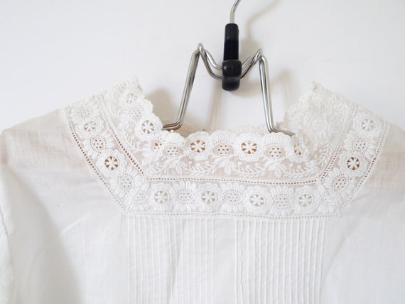 French Vintage white girls blouse shirred pheasan… - image 2