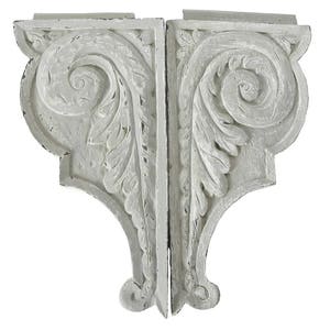 French Vintage wooden oak corbel brackets pair gustation grey/white
