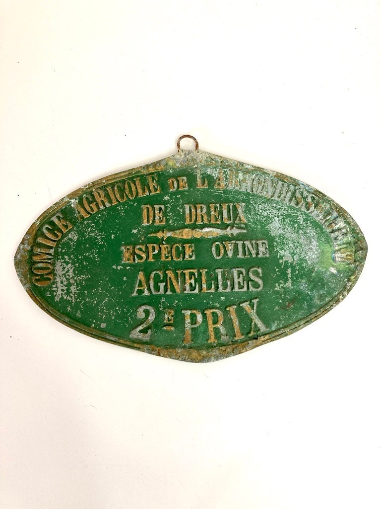 Vintage Français Métal Panneaux Agricoles Plaques Ovine Prix Vert Grand