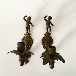 vintage Français Bronze Chérubin, Appliques Angel / appliques murales Shabby Château Chic, Rétro Français Décor de campagne image 1