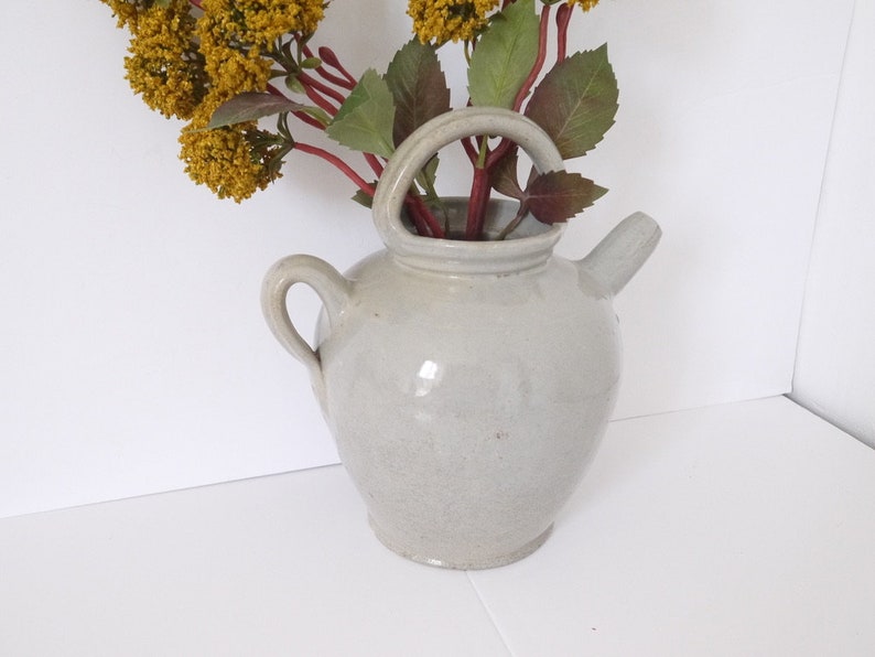 Antique French Stoneware Confit Pitcher, Rustic Stoneware ,French Rustic Country Decor grey image 2