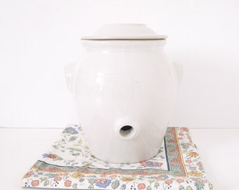 Pot confit Français de pierre antique, crock blanc rustique pour des ustensiles, vase rustique de grès, Français décor rustique de pays