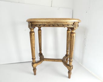 French Louis XVI Style Gilded Oval End Table side table