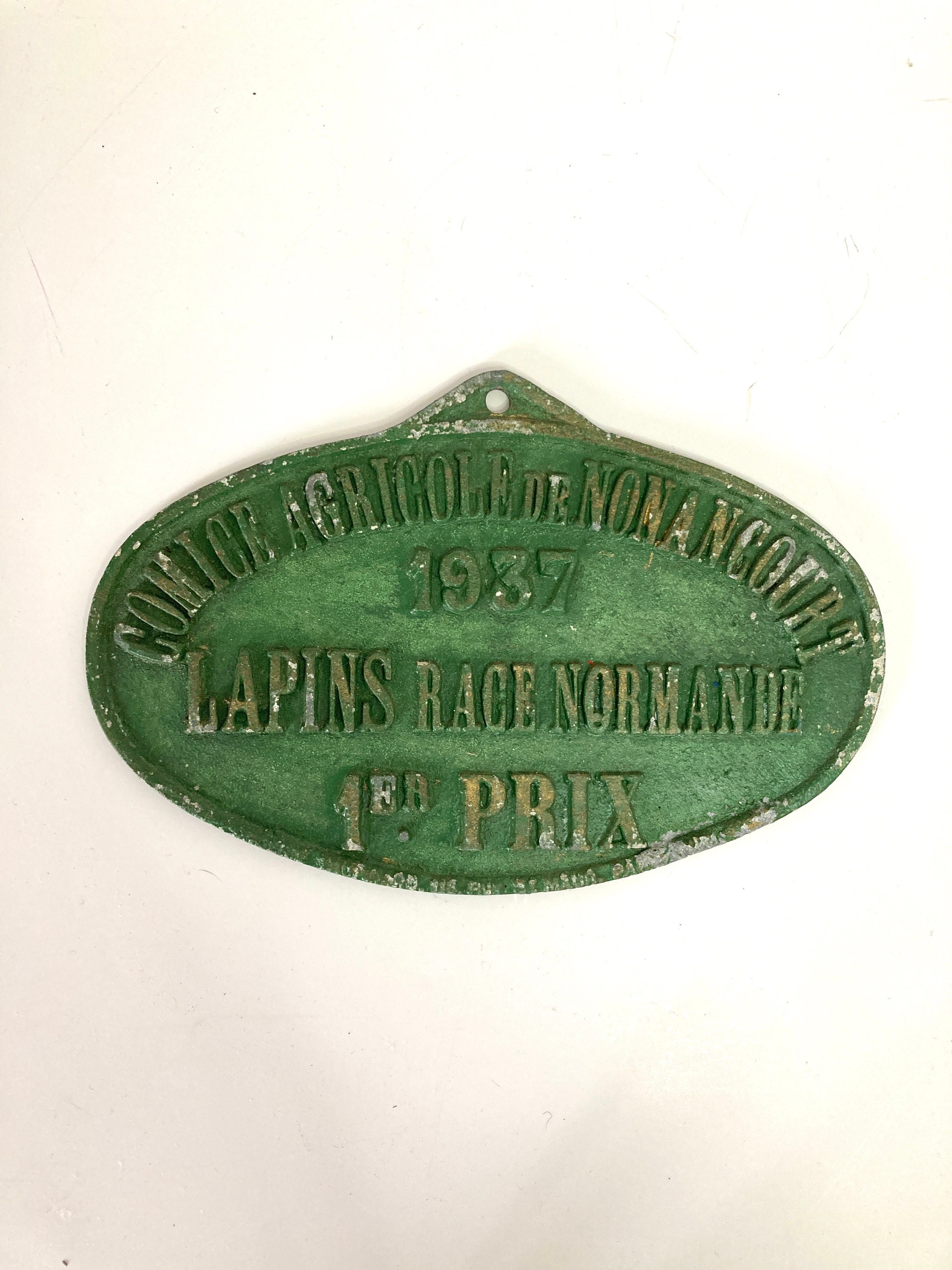 Vintage Français Métal Panneaux Agricoles Plaques Lapin Prix Vert 1Ère Place