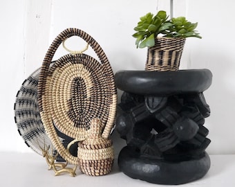 Vintage African black wooden Stool Steampunk Industrial Ethnic black