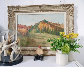 French vintage mountain landscape oil painting framed & signed