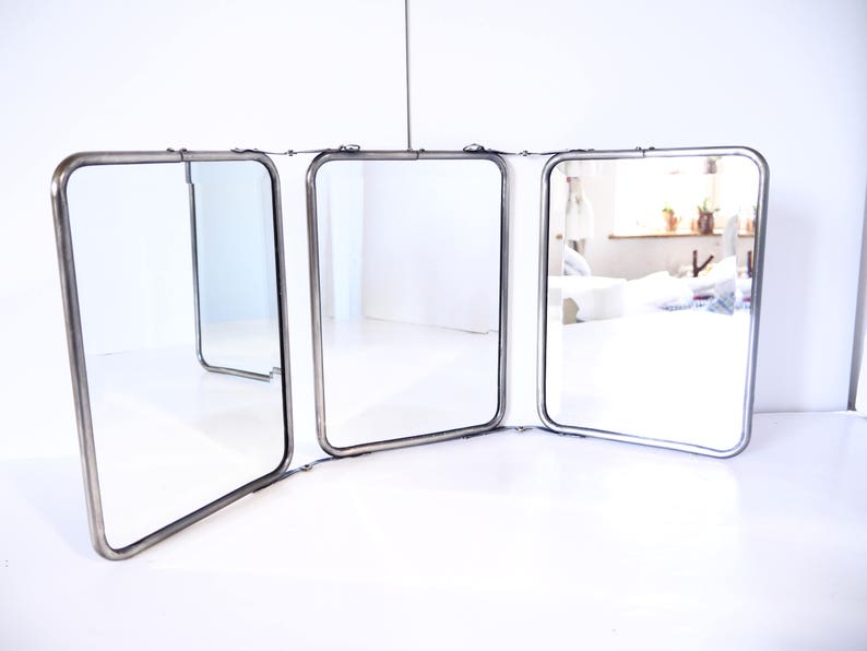 French Vintage Tryptic Barber S Mirror Three Panel Folding Tri Fold Bathroom Triple Wall 11 X8 5 Panels