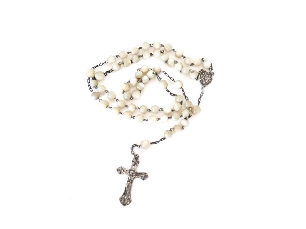 Français Ancien Chapelet Antique Religieux Nacre Pour Enfants