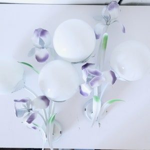 French Vintage tole floral wall sconces-iris flowers Vintage Shabby Chic Cottage Whimsy metal