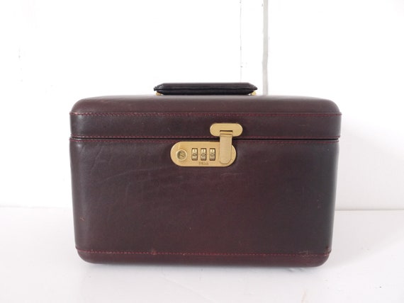 French Vintage leather Train Case merlot burgundy