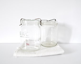 French Vintage large canning jars Set of 2 glass pots Desk organisers candles Housewarming gifts