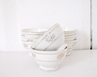 French cafe au lait bowls 4.0 inches diameter SET of TWO (2) gold floral freize- four sets