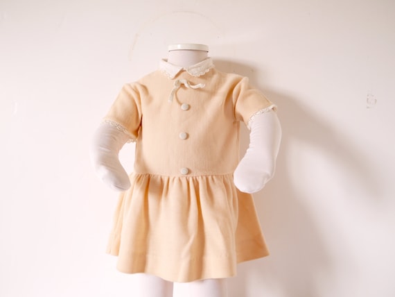 French Vintage knit dress baby girl  pale peach b… - image 1