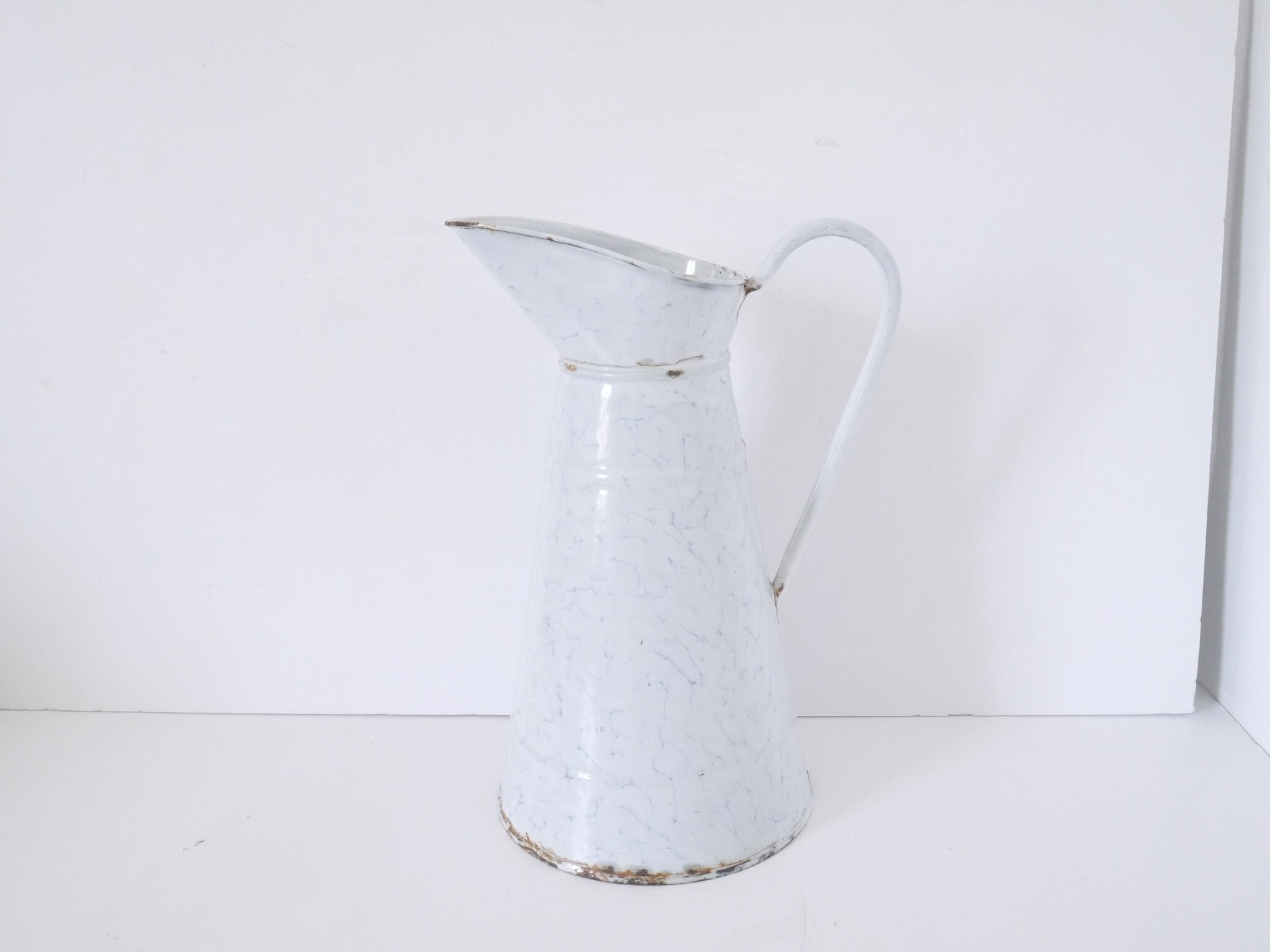 Français Pichet Marbré Émail Vintage Bleu et Blanc