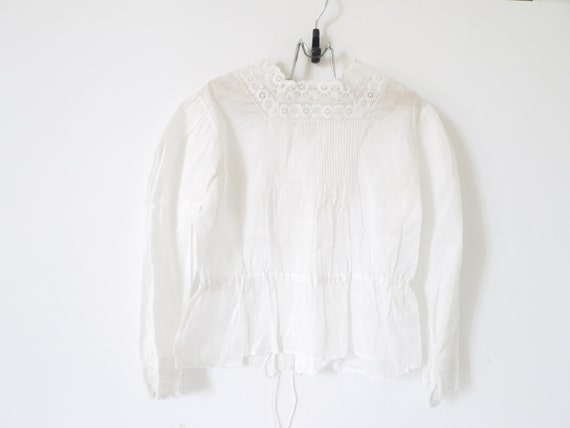 French Vintage white girls blouse shirred pheasan… - image 1