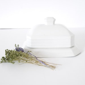 French vintage white stone wear ironstone covered butter or cheese dish