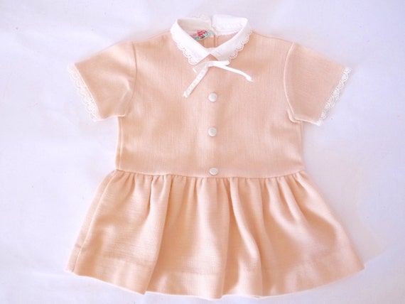 French Vintage knit dress baby girl  pale peach b… - image 2