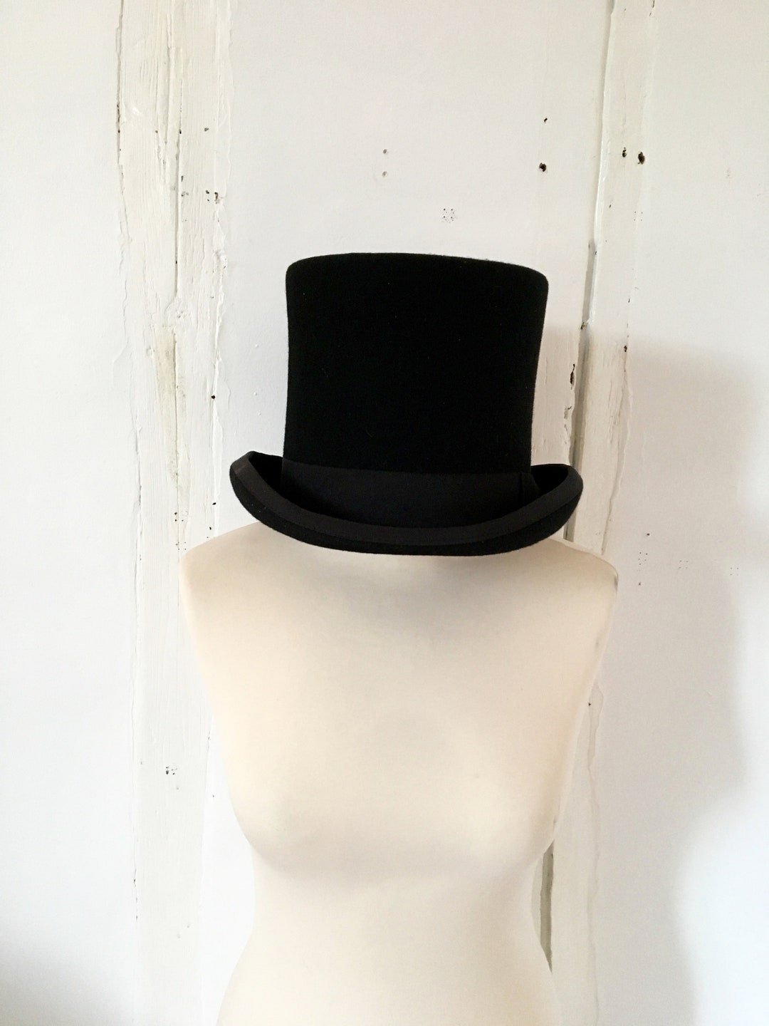 French Vintage Black Felt Wool Top Hat Topper Hat Magician Ring Master ...